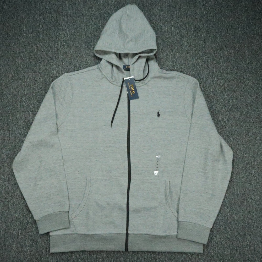 Polo Ralph Lauren Hoodie Mens XXL Gray Heather Double Knit Full Zip Hooded 2XL